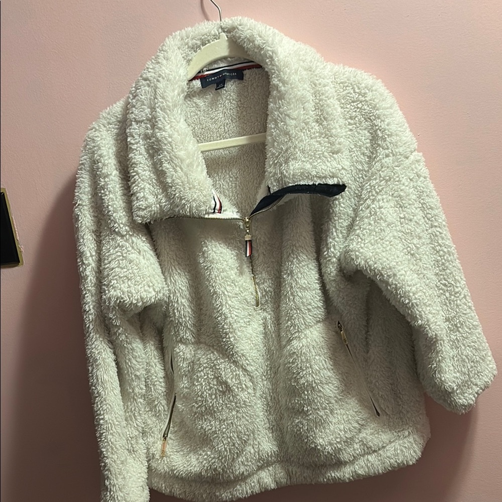 Tommy Hilfiger Cream Sherpa quarter zip